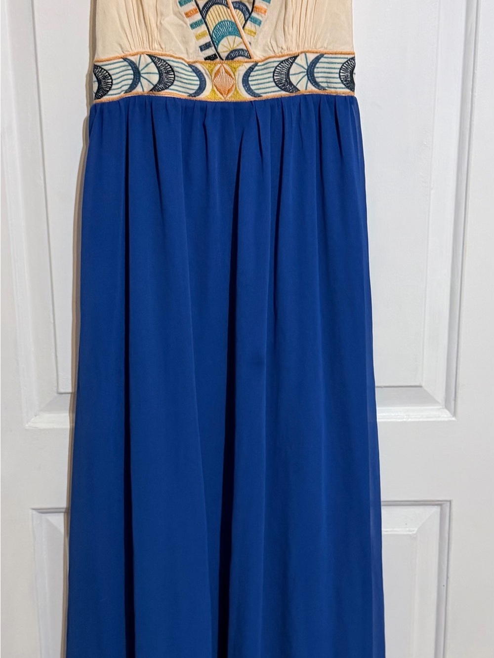 Blue and Cream Embroidered V-Neck Maxi Dress Flying Tomato - Picture 2 of 6